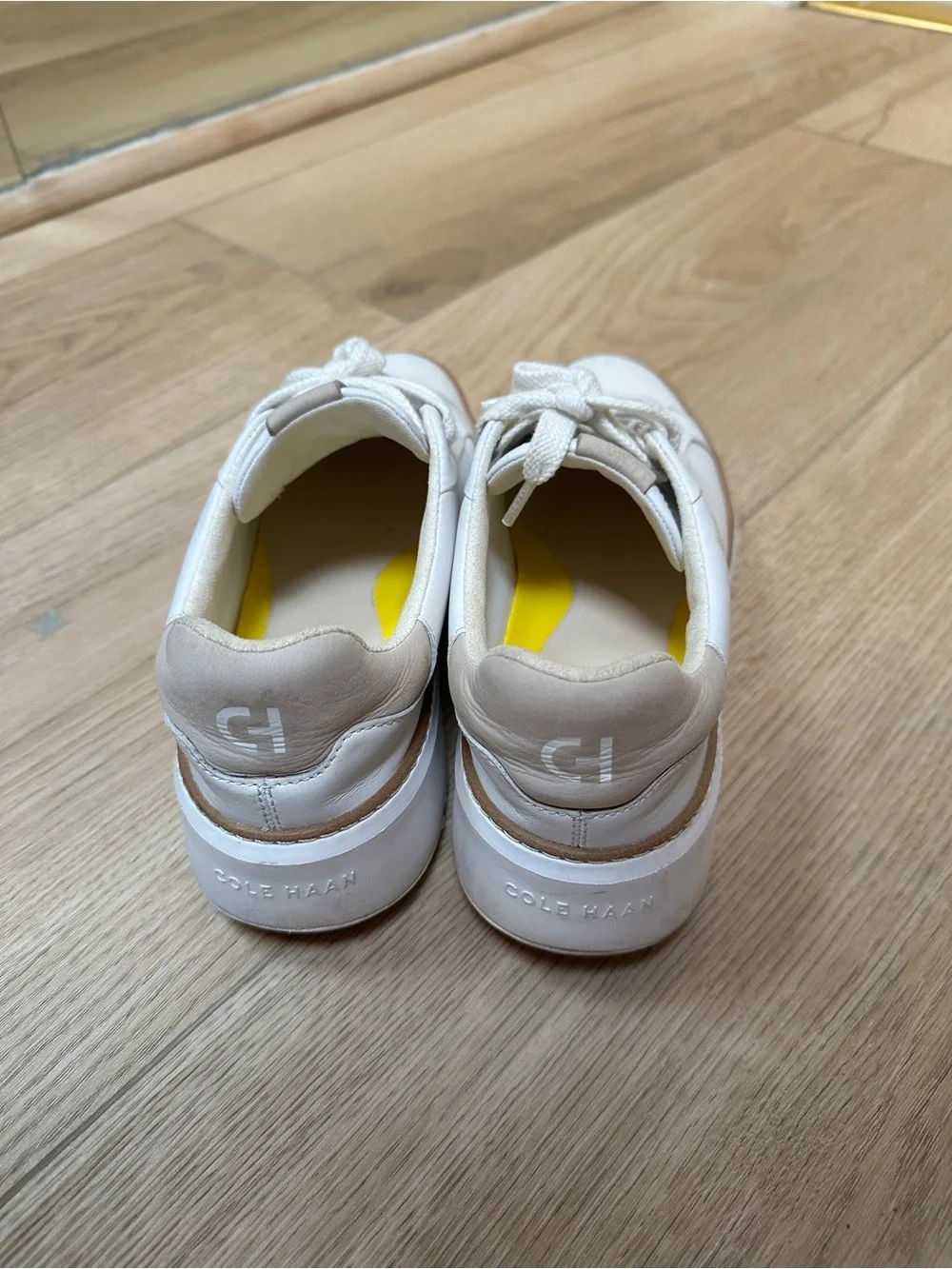 Cole Haan White Leather Sneakers with Yellow Insole